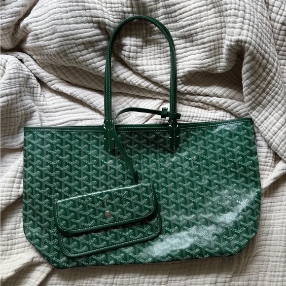 Goyard Handbags - Goyard Saint Louis PM Tote Bag Leather Herringbone Green